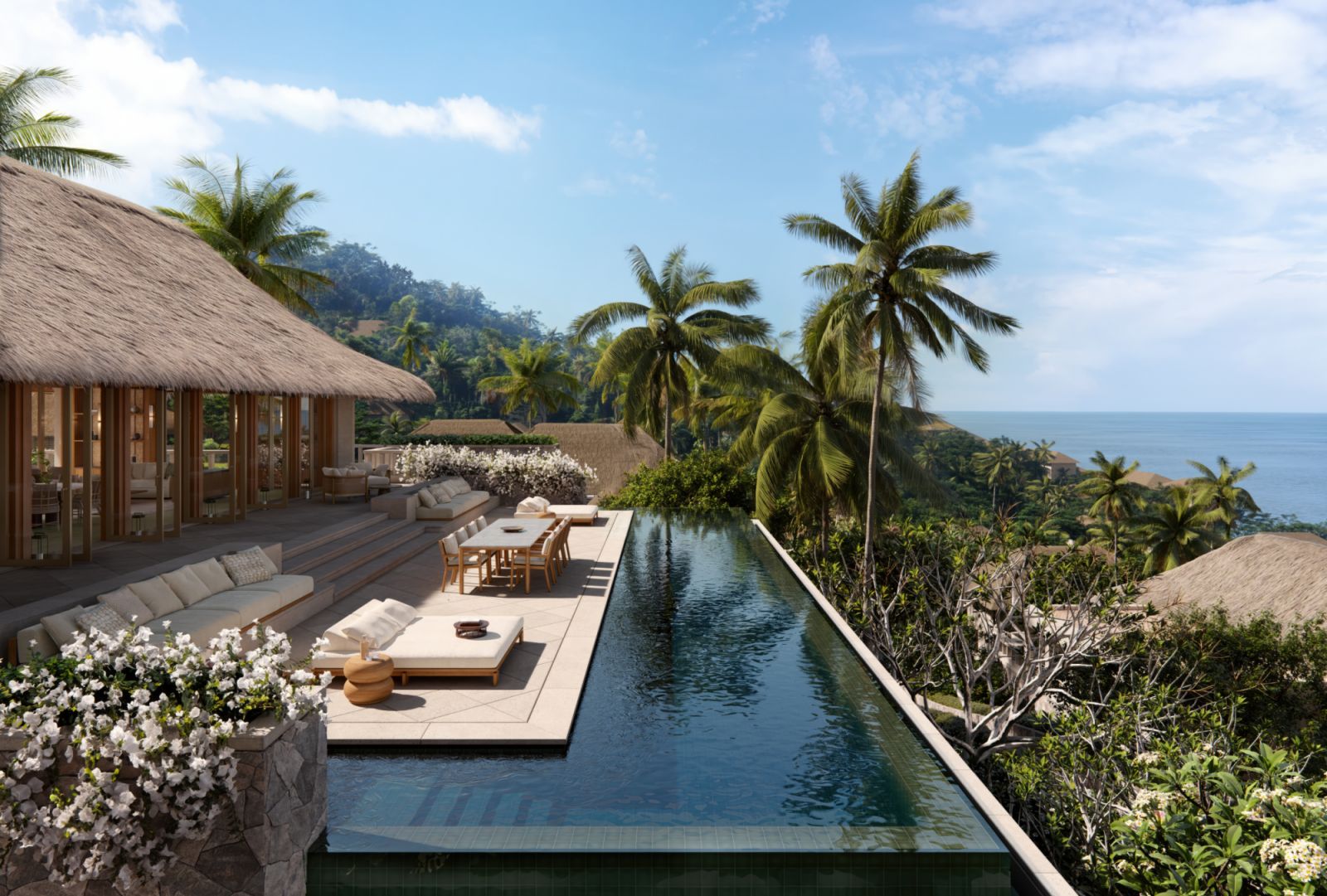 Villas are designed to celebrate the verdant landscape that surrounds, Amankila Residences with expansive outdoor terraces and infinity swimming pools