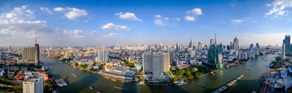 Panoramic aerial view across the Chao Phraya River. (Photo by Frank Bienewald/LightRocket via Getty Images)