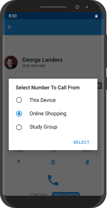 Calling and texting screen